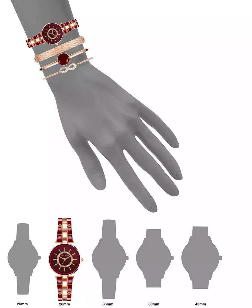 商品Anne Klein|Women's Rose Gold-Tone Alloy Bracelet with Burgundy Enamel and Crystal Accents Fashion Watch 34mm Set 4 Pieces,价格¥1326,第4张图片详细描述