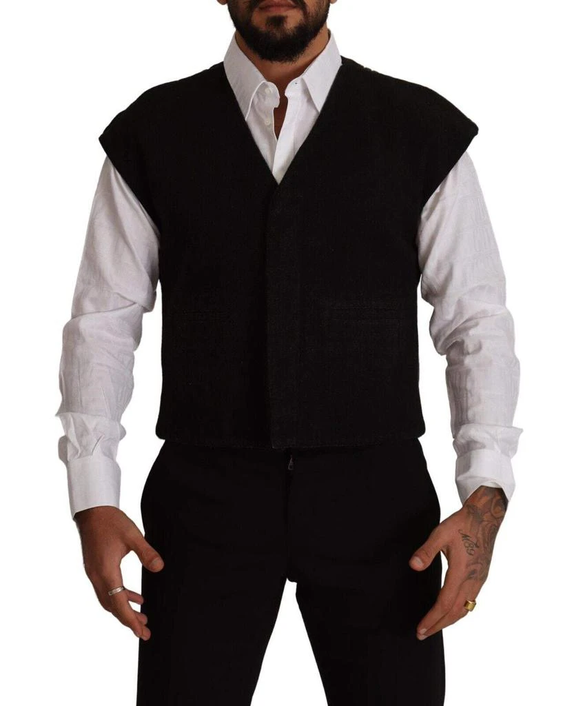 商品Dolce & Gabbana|Dolce & Gabbana Black Wool Cotton Dress Waistcoat Vest,价格¥2018,第1张图片