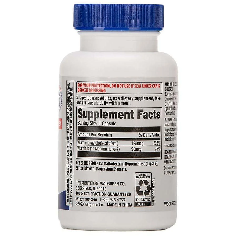 商品Walgreens Free & Pure|Vitamin K2 + D3 Supplement Capsules for Bone Health (90 days),价格¥77,第4张图片详细描述