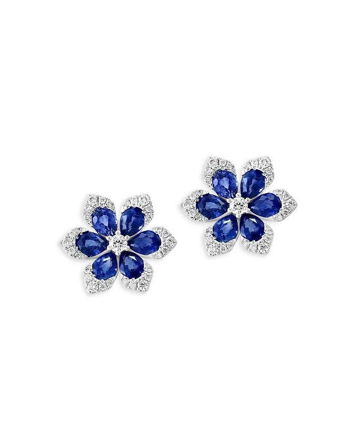 商品Bloomingdale's|Blue Sapphire & Diamond Flower Stud Earrings in 14K White Gold,价格¥15884,第1张图片详细描述