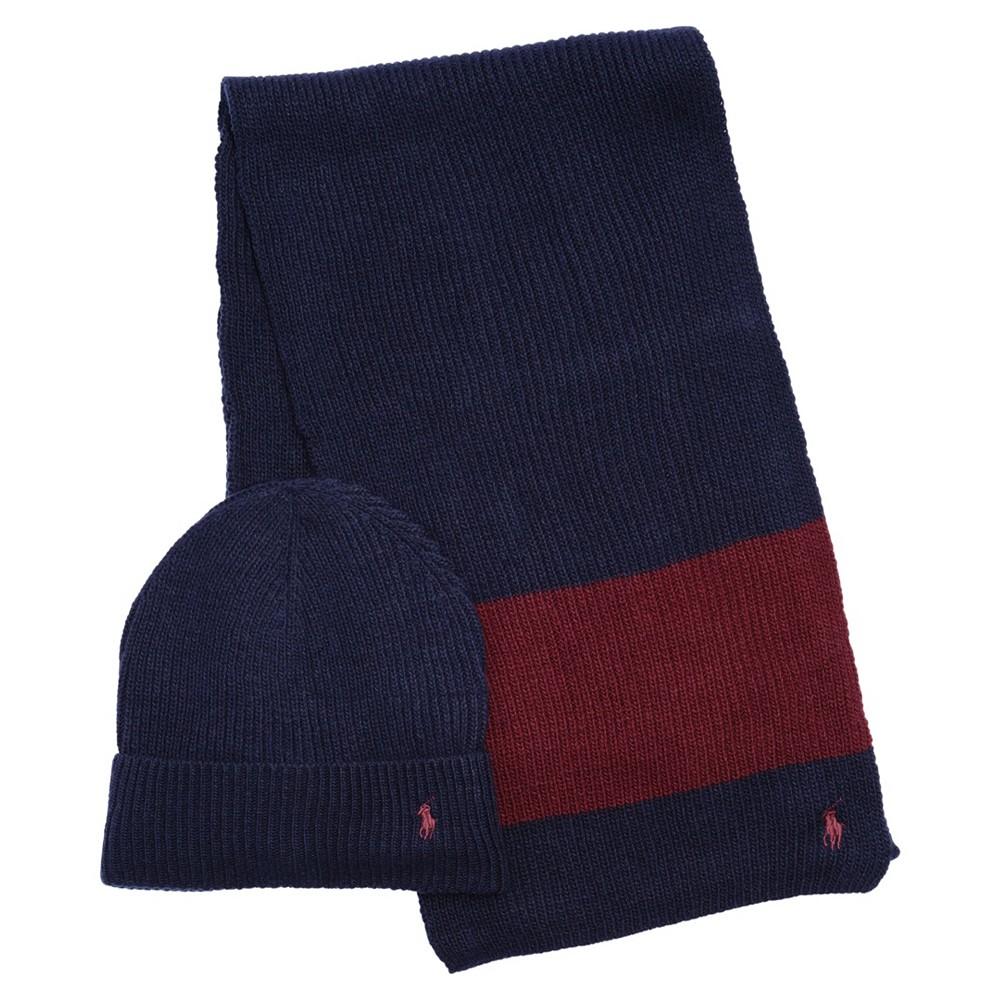 Men's Rugby Stripe Scarf and Hat Gift Set, 2 Piece商品第1张图片规格展示