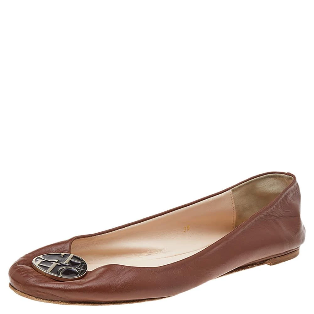 商品[二手商品] Carolina Herrera|CH Carolina Herrera Brown Leather Logo Ballet Flats Size 39,价格¥853,第1张图片