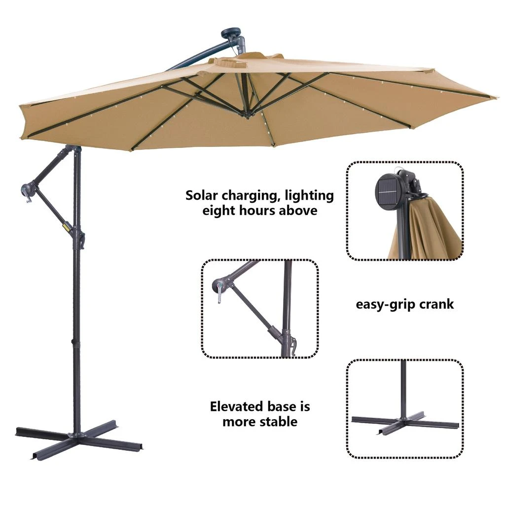 商品Streamdale Furniture|Streamdale 10 FT Solar LED Patio Outdoor Umbrella Hanging Cantilever Umbrella,价格¥1833,第3张图片详细描述