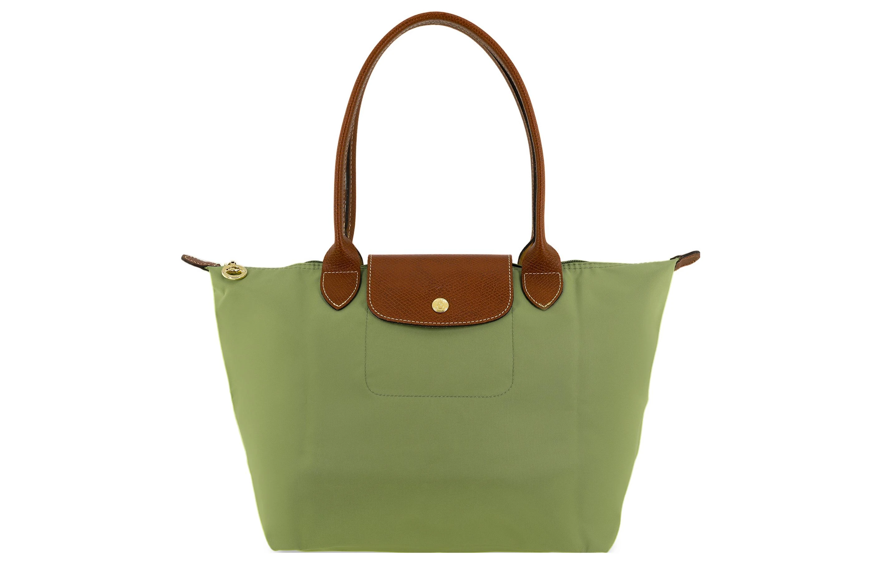 商品[国内直发] Longchamp|珑骧 Le Pliage 28 纯色徽标按扣拉链开合 帆布配皮 帆布包饺子包托特包Tote包购物袋手提单肩包 中号 女款 牛油果绿色,价格¥1278,第1张图片