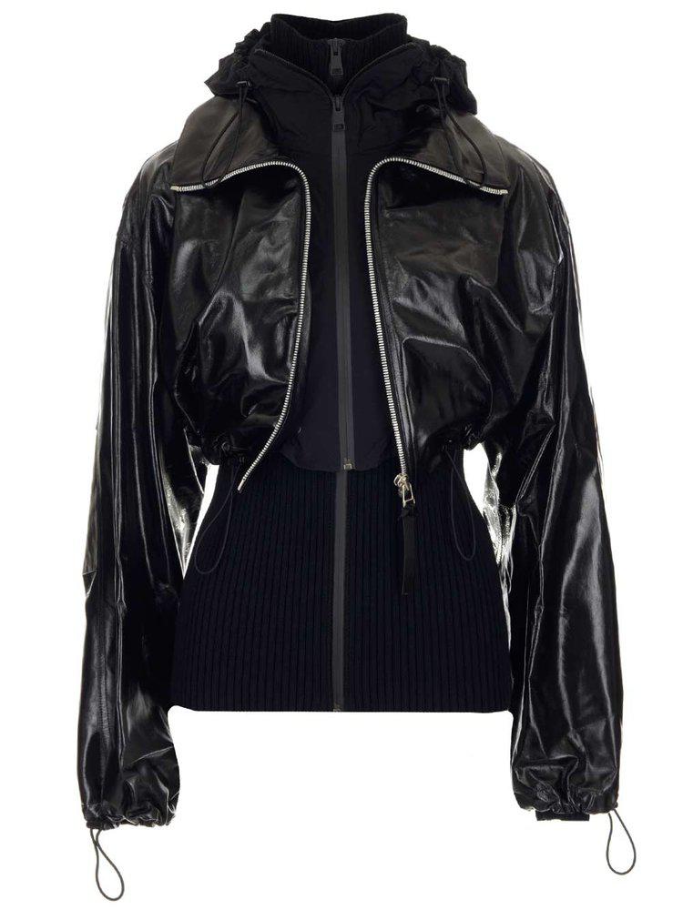 Bottega Veneta Knit-Detailed Cropped Leather Jacket商品第1张图片规格展示