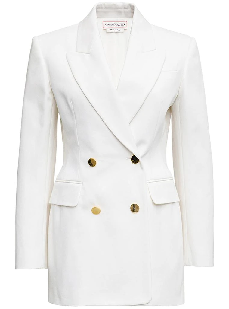 商品Alexander McQueen|Double-Breasted White Cotton Blazer,价格¥7726,第1张图片