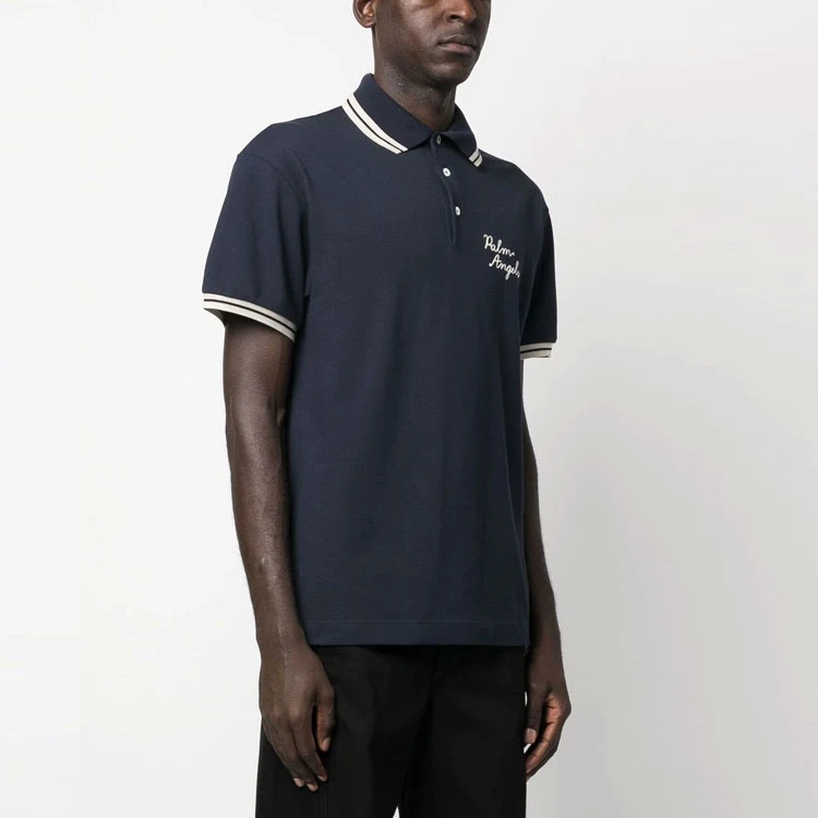 商品[国内直发] Palm Angels|FW22 Logo刺绣对比边饰短袖Polo衫 男款 蓝色,价格¥1840,第5张图片详细描述