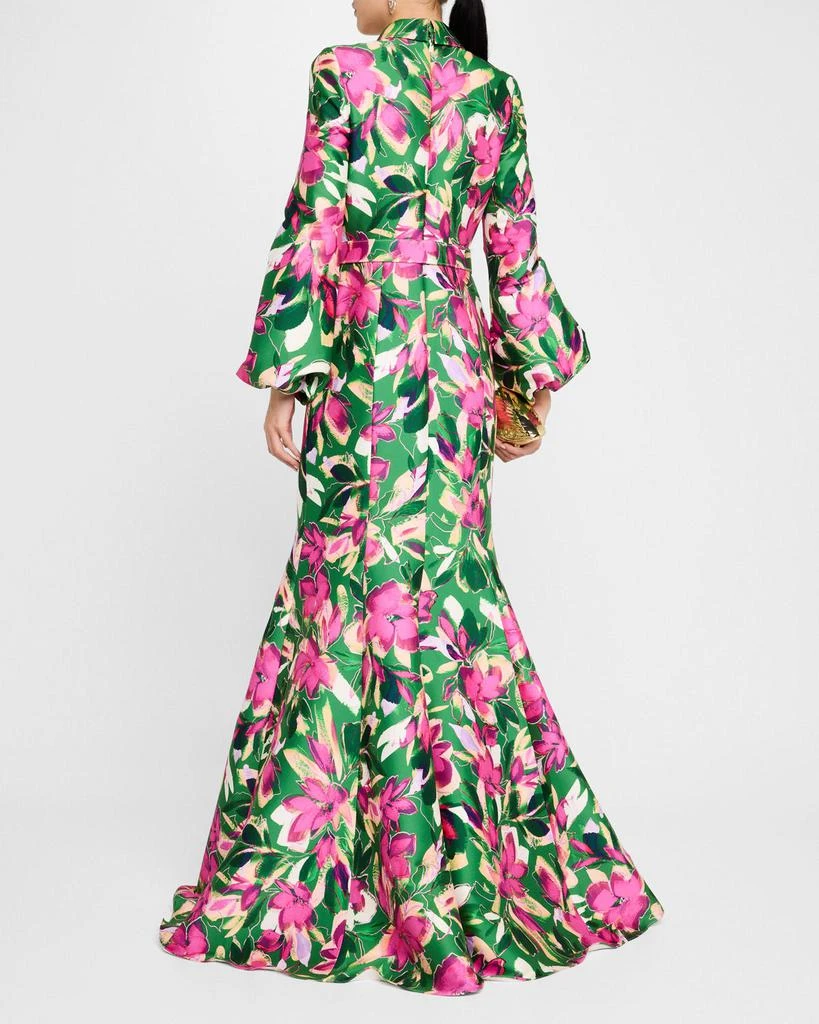 商品Badgley Mischka|Belted Floral-Print Mikado Shirt Gown,价格¥3167,第3张图片详细描述