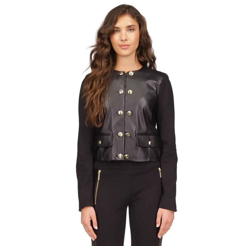 商品Michael Kors|Women's Button-Front Mixed-Media Jacket, Regular & Petite,价格¥651,第1张图片