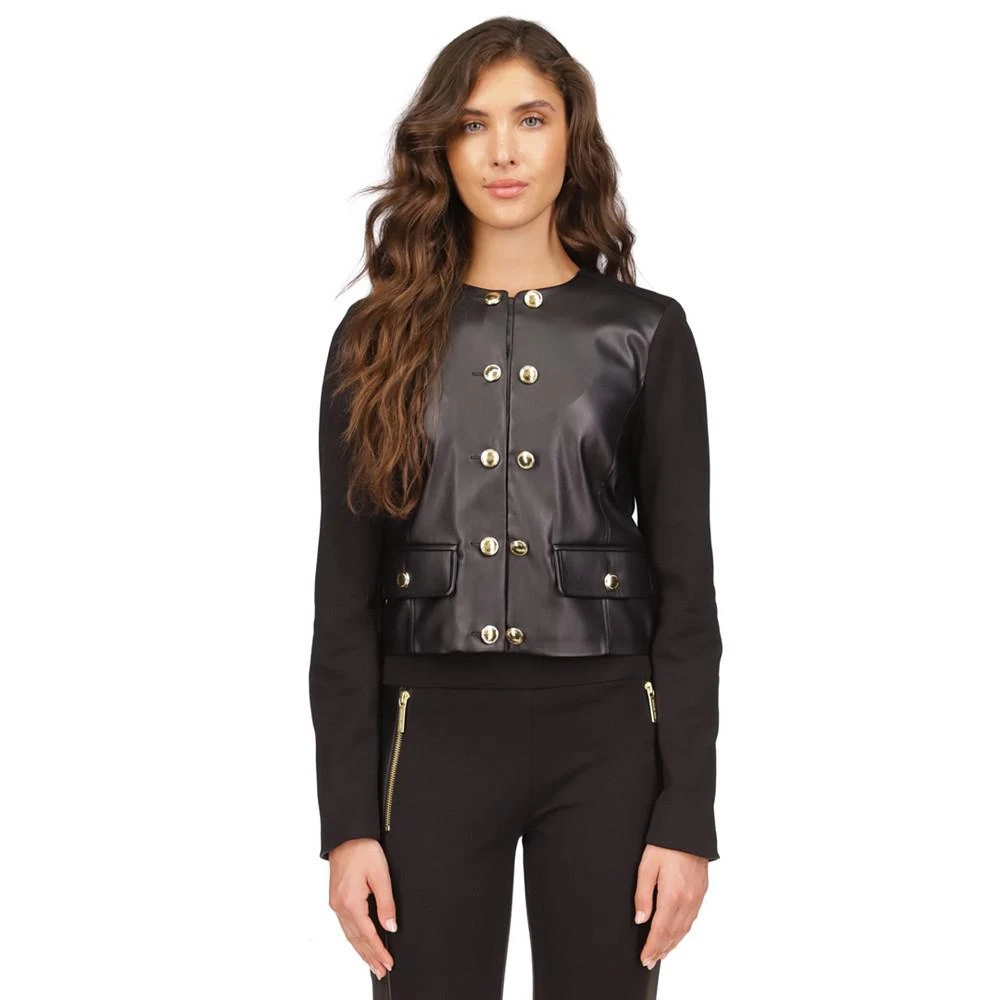 商品Michael Kors|Women's Button-Front Mixed-Media Jacket, Regular & Petite,价格¥393,第1张图片