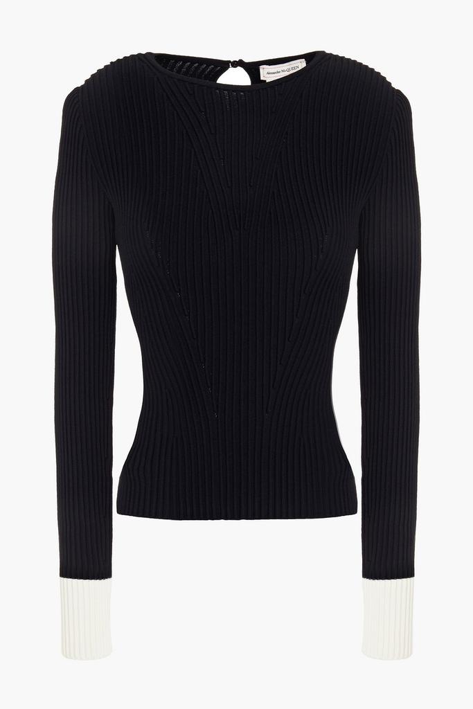 Two-tone ribbed-knit sweater商品第1张图片规格展示