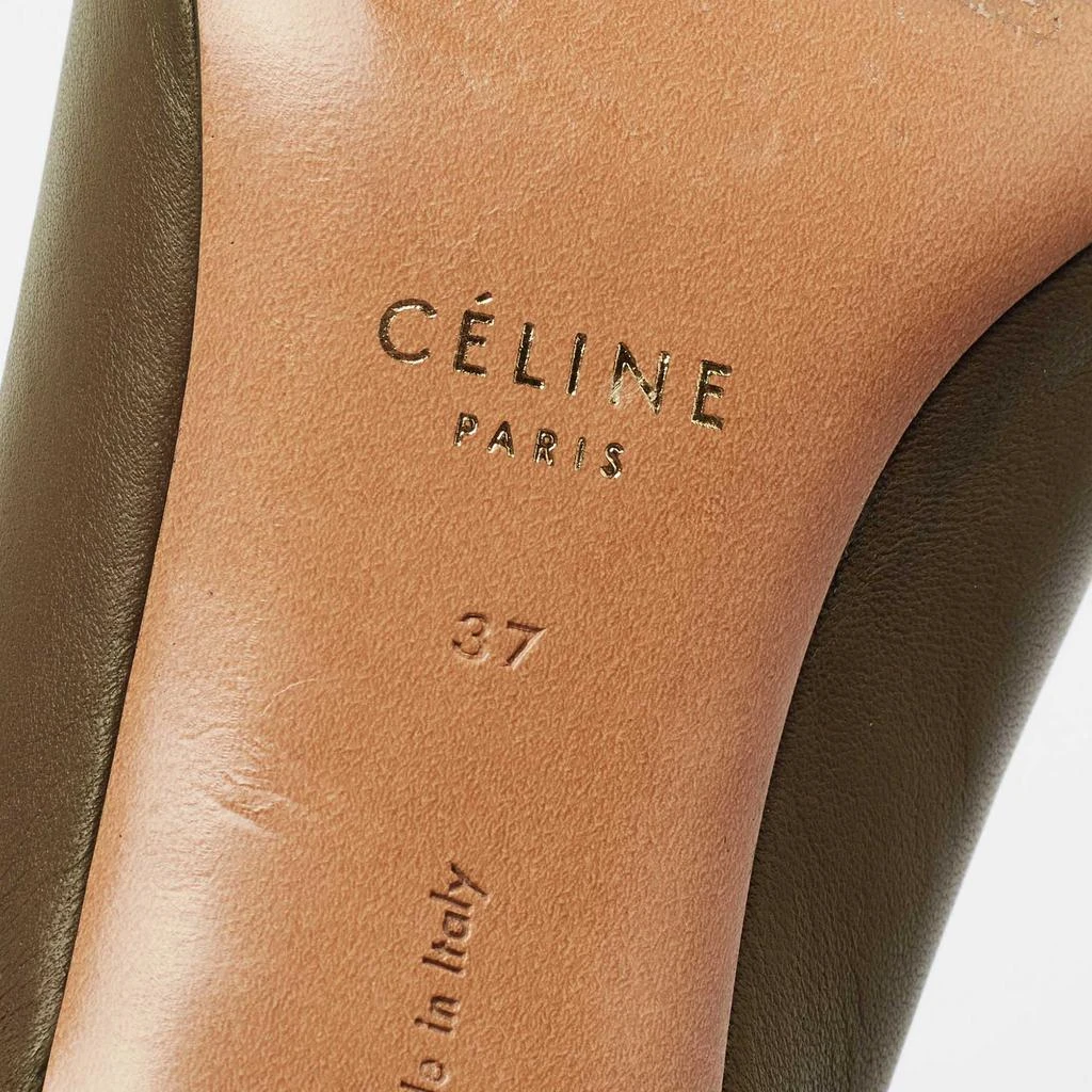 Celine Olive Green Leather V-Neck Pumps Size 37 商品