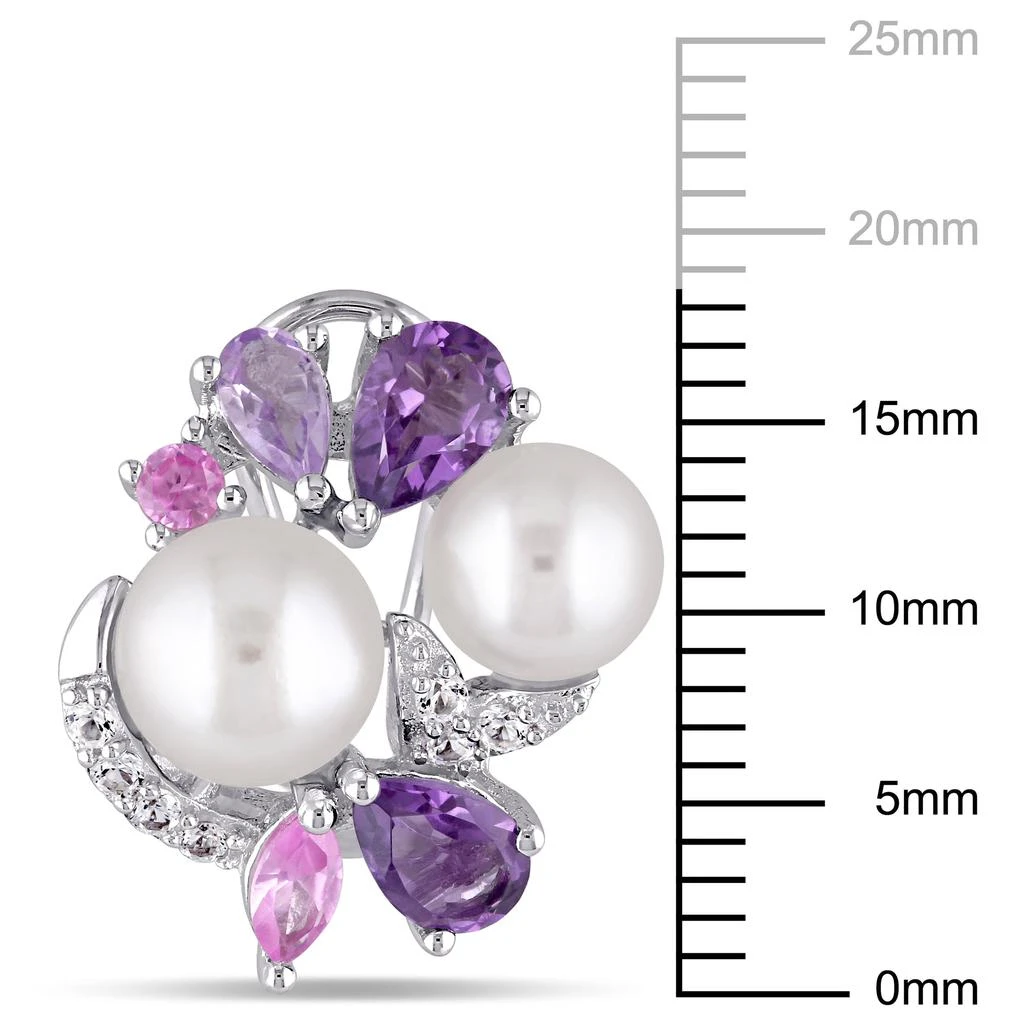 商品Mimi & Max|Amethyst, Rose de France, Created Pink and Created White Sapphire and White Cultured Freshwater Pearl Cluster Earrings,价格¥899,第3张图片详细描述