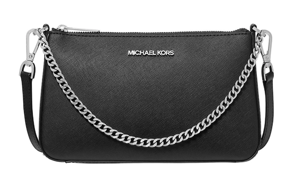 商品[国内直发] Michael Kors|迈克高仕 MK Jet Set 银色五金配件拉链开合 Saffiano皮革 手提单肩斜挎包 中号 女款 黑色,价格¥830,第1张图片