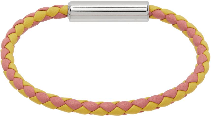 Pink & Yellow Braided Leather Bracelet商品第2张图片规格展示