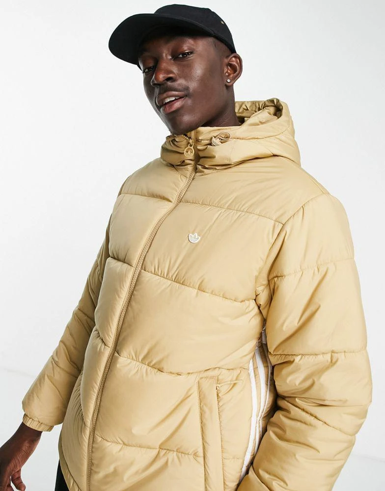 商品Adidas|adidas Originals 3 stripe padded coat with hood in beige,价格¥1030,第1张图片