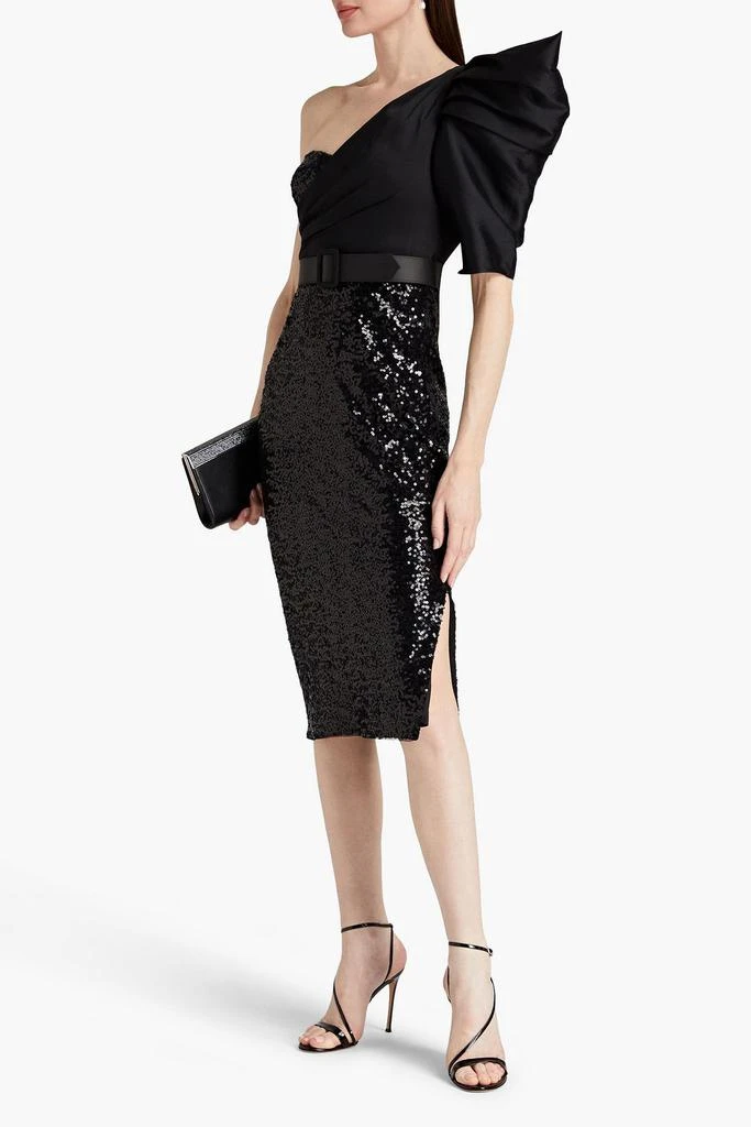 商品Badgley Mischka|One-shoulder satin-twill and sequined tulle midi dress,价格¥1943,第2张图片详细描述