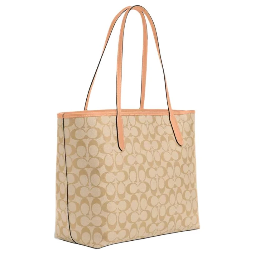 商品[国内直发] Coach|蔻驰 City 33 经典老花满印 帆布 托特包Tote包购物袋单肩手提包 大号 女款 浅卡其色拼褪色腮红,价格¥1954,第3张图片详细描述