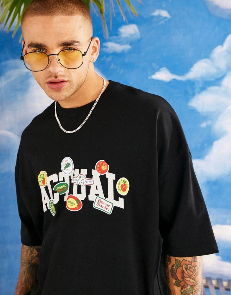 商品ASOS|ASOS Actual oversized t-shirt with actual sticker print in black,价格¥145,第3张图片详细描述