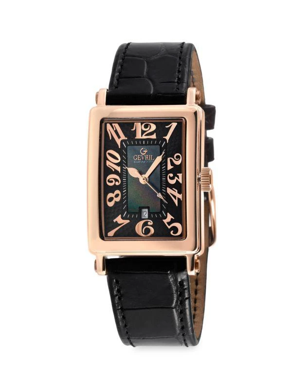 商品Gevril|Avenue Of Americas 25MM Ion Plated Rose Goldtone Stainless Steel & Leather Strap Watch,价格¥3741,第1张图片