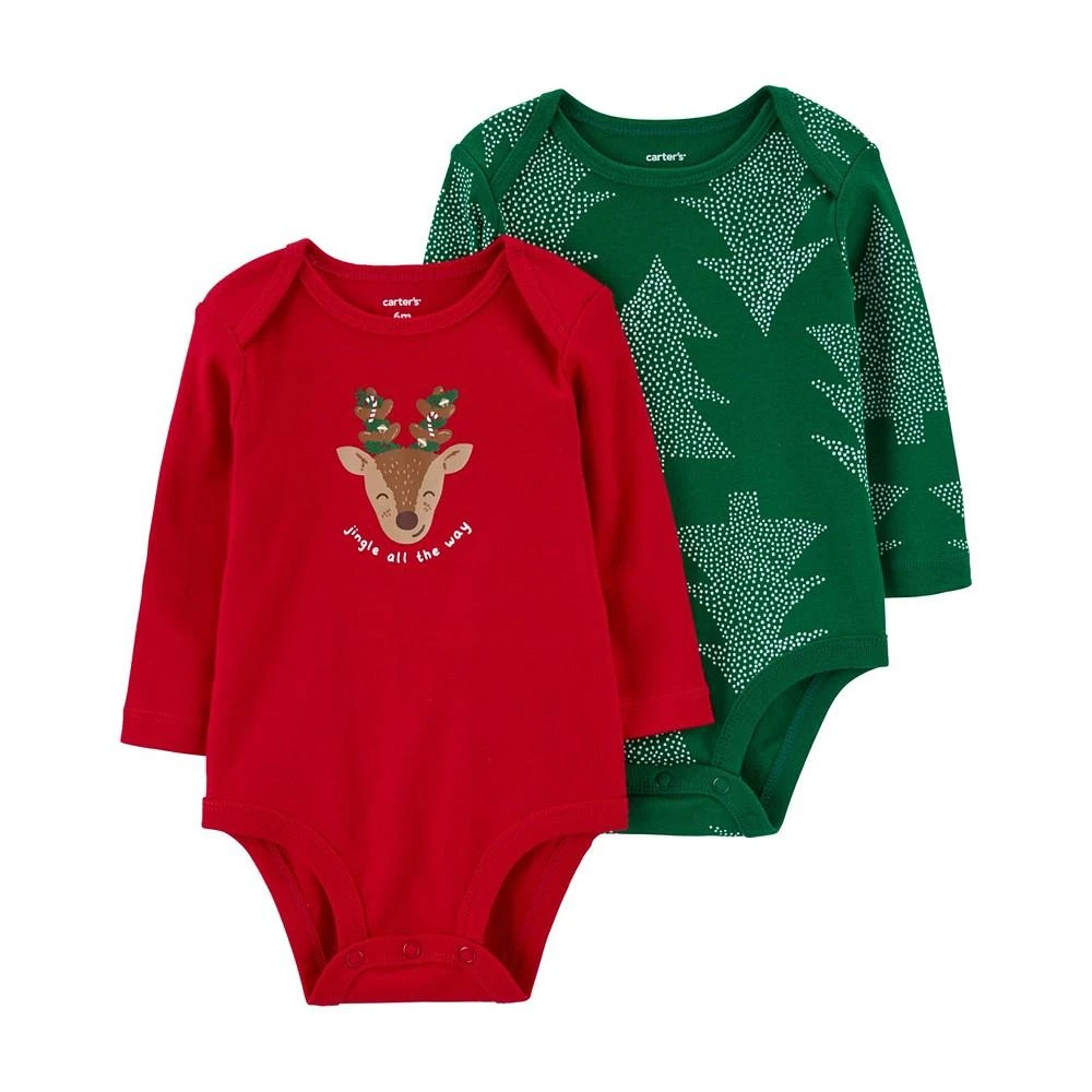 商品Carter's|Baby Boys and Baby Girls Christmas Long Sleeve Bodysuits, Pack of 2,价格¥62,第1张图片