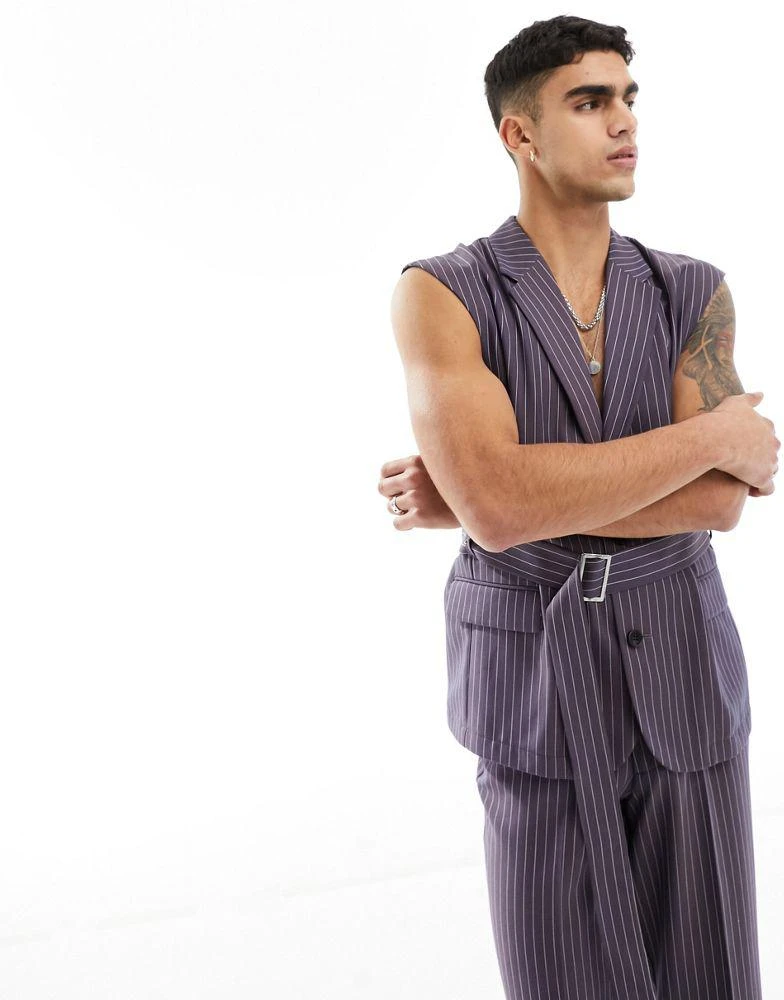 商品ASOS|ASOS DESIGN relaxed sleeveless suit jacket in purple stripe,价格¥320,第1张图片