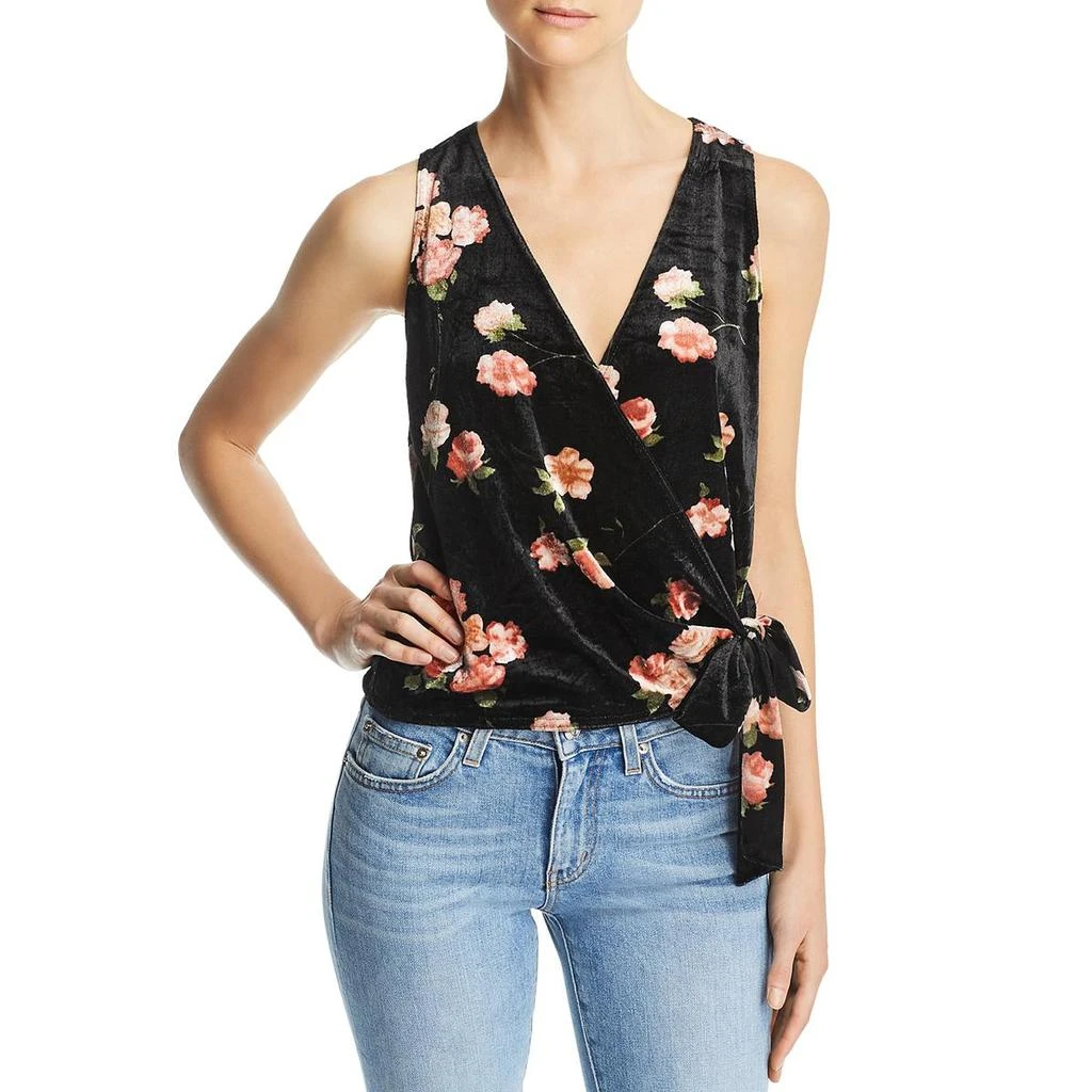 商品AQUA|Aqua Womens Velvet Floral Wrap Top,价格¥69,第1张图片