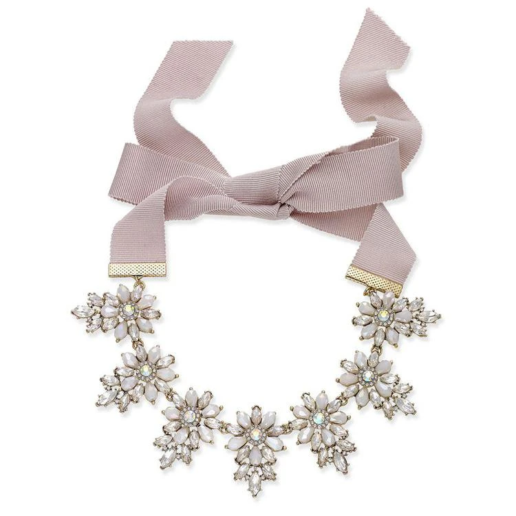 商品INC International|I.N.C. Gold-Tone Crystal & White Stone Flower Gray Ribbon Tie Statement Necklace, Created for Macy's,价格¥88,第1张图片