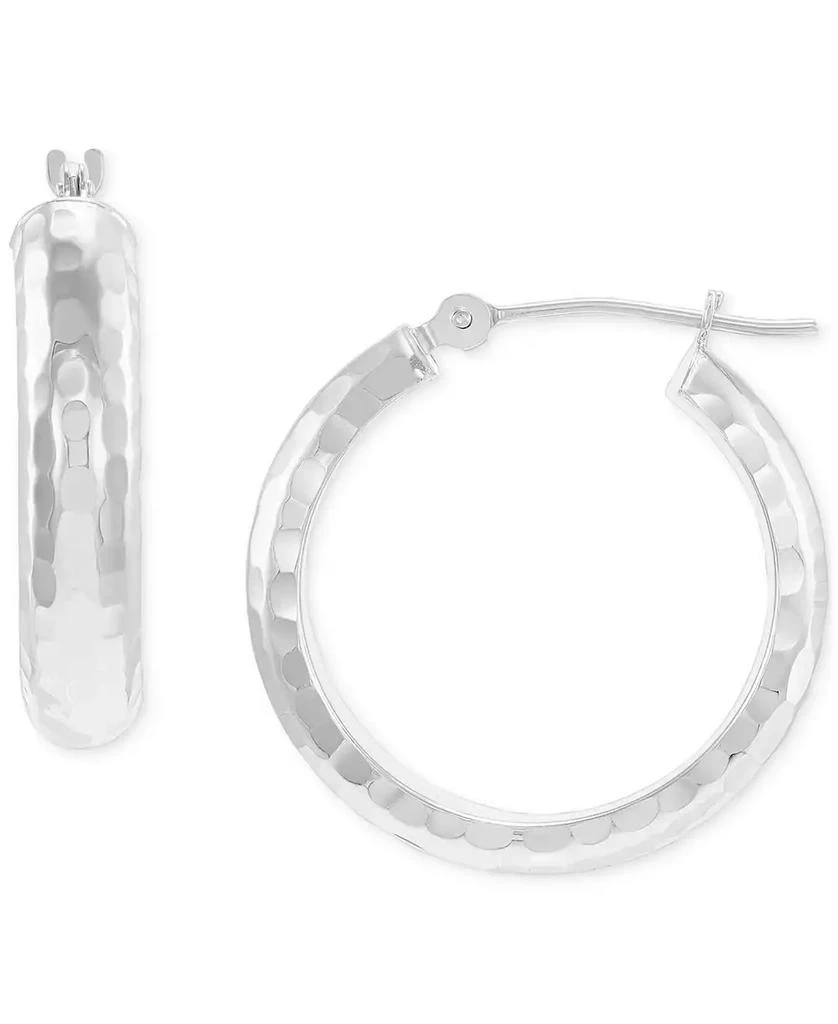 商品Macy's|Small Polished Hammered Tube Hoop Earrings in 14k White Gold, 7/8",价格¥1972,第3张图片详细描述