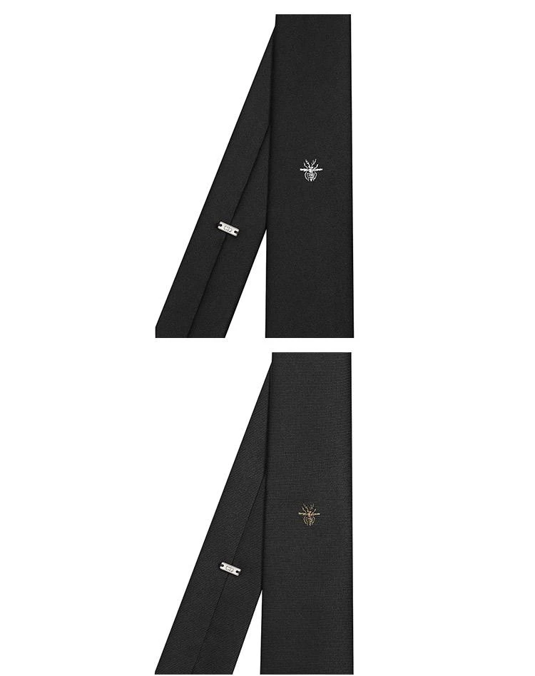 商品Dior|欧洲直邮DIOR/迪奥 经典款 男士白色蜜蜂刺绣黑色真丝6cm宽领带01C1046A0272_C980,价格¥3036,第5张图片详细描述