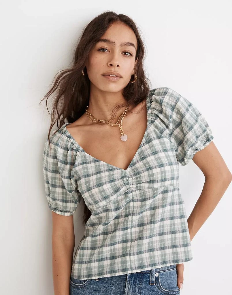 商品Madewell|Plaid Puff-Sleeve Ruched Bodice Top,价格¥159,第1张图片