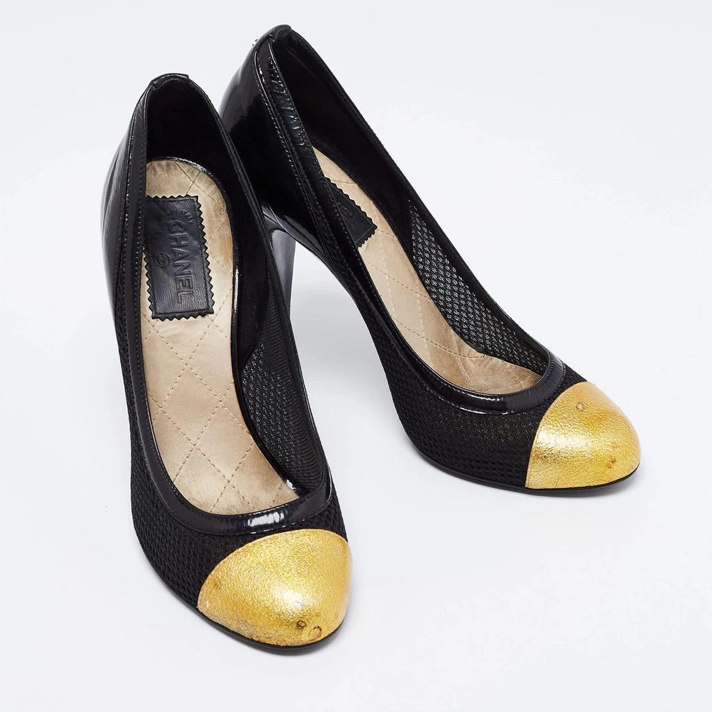 商品[二手商品] Chanel|Chanel Black/Yellow Mesh, Patent and Textured Leather Cap-Toe Pumps Size 39,价格¥1001,第4张图片详细描述