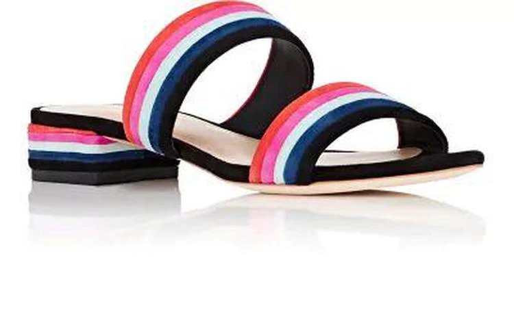 商品Loeffler Randall|Rubie Striped Suede Slide Sandals,价格¥1035,第2张图片详细描述