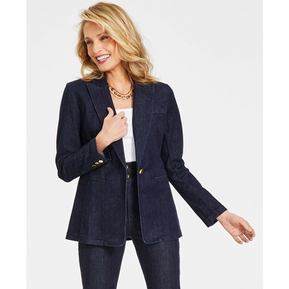 商品INC International|Women's Peak-Lapel Denim Blazer, Created for Macy's,价格¥408,第1张图片