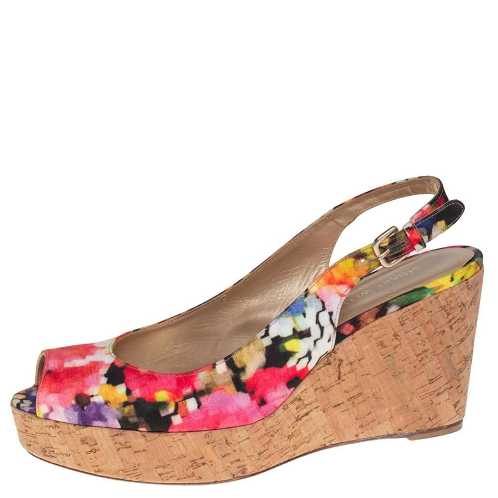 商品[二手商品] Stuart Weitzman|Stuart Weitzman Multicolor Brocade Fabric Cork Wedge Sandals Size 43.5,价格¥1004,第2张图片详细描述