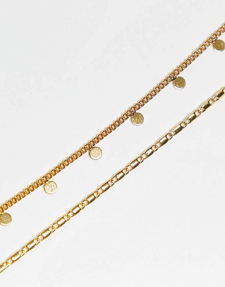 商品ASOS|ASOS DESIGN 14k gold plated pack of 2 choker necklaces with disc design,价格¥63,第4张图片详细描述