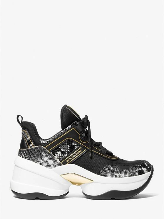 商品Michael Kors|Olympia Canvas and Snake Embossed Leather Trainer,价格¥771,第2张图片详细描述