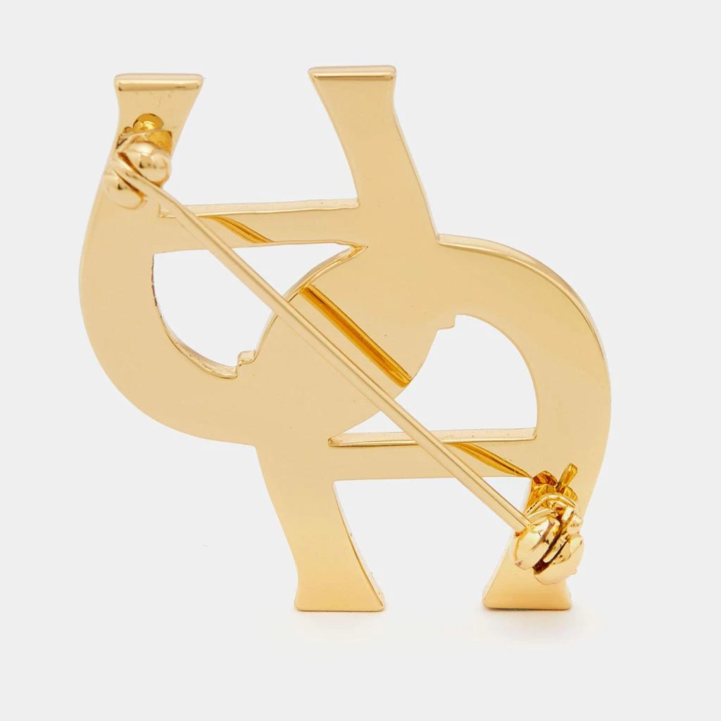 商品[二手商品] Aigner|Aigner Gold Tone Double Crystal Logo Pin Brooch,价格¥809,第2张图片详细描述