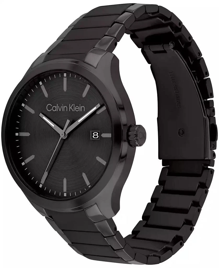 商品Calvin Klein|Men's 3H Quartz Black Stainless Steel Bracelet Watch 43mm,价格¥996,第2张图片详细描述