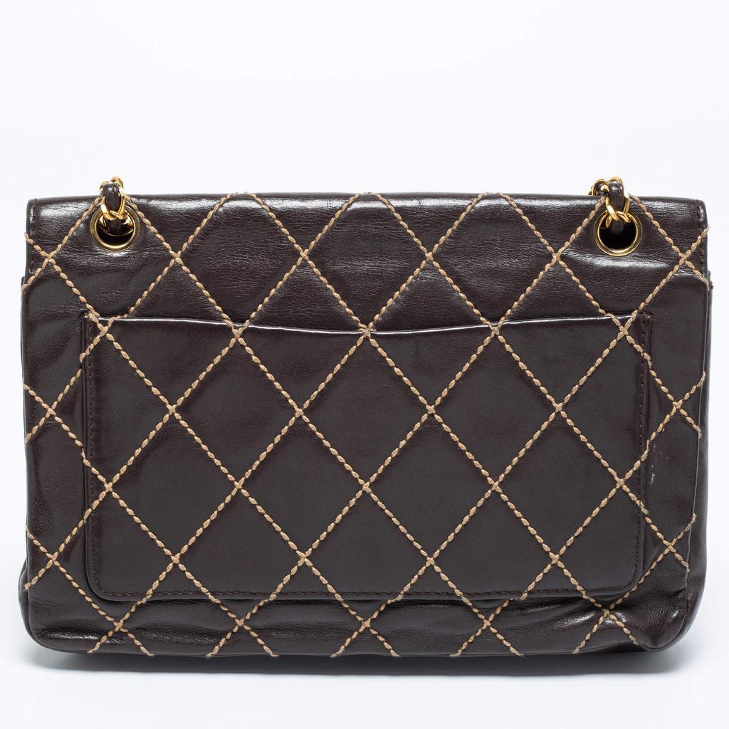 商品[二手商品] Chanel|Chanel Dark Brown Quilted Leather Wild Stitch Surpique Flap Bag,价格¥12860,第6张图片详细描述