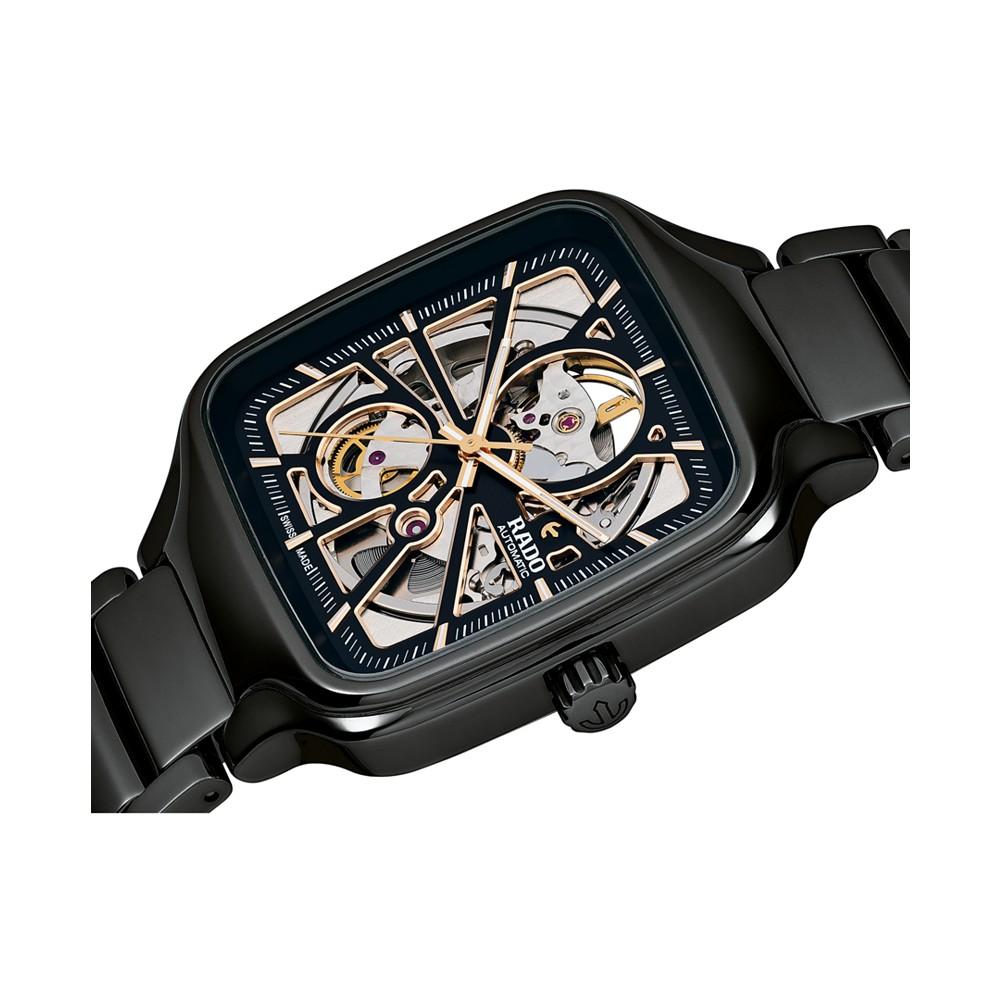 Men's Swiss Automatic True Square Open Heart Black Ceramic Bracelet Watch 38x38mm商品第6张图片规格展示