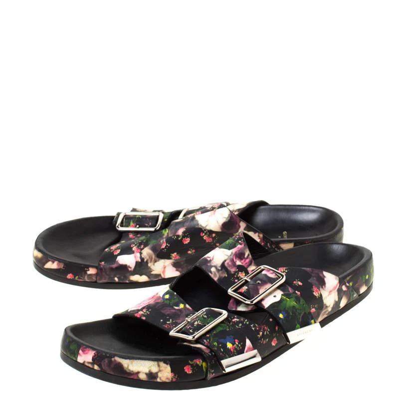 商品[二手商品] Givenchy|Givenchy Multicolor Floral Print Leather Double Buckle Banded Flat Slides Size 38,价格¥2312,第4张图片详细描述