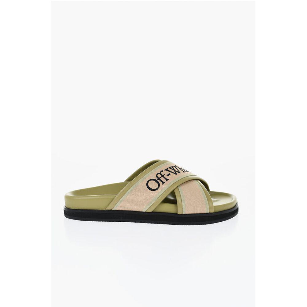 Off-White Leather Criss Cross CLOUD Logoed Slides – On Sale