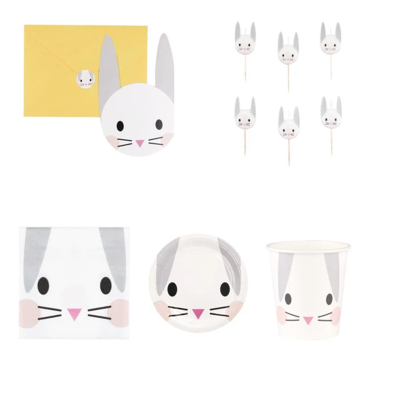 商品My Little Day|Rabbit party invitation candles napkins plates and cups set,价格¥266,第1张图片