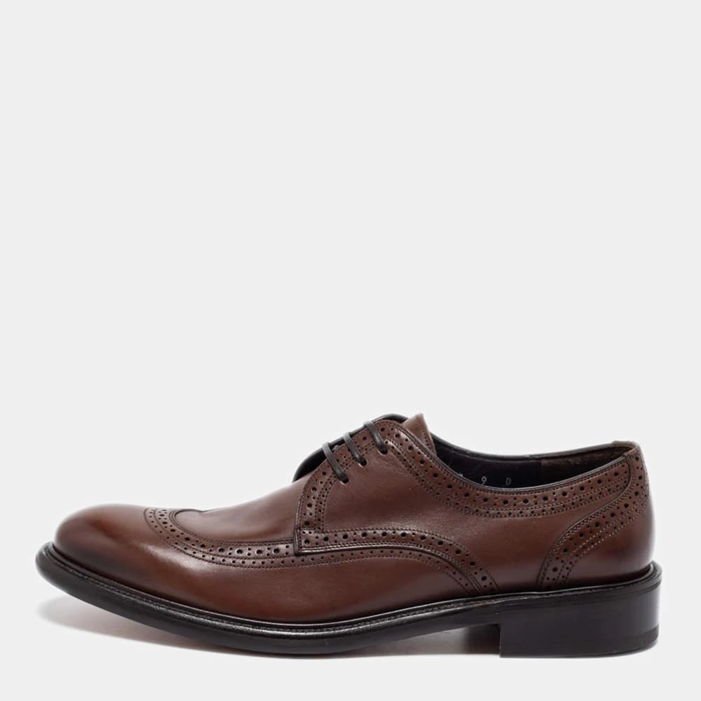 商品Salvatore Ferragamo|Salvatore Ferragamo Brown Leather Brogue Lace Up Derby Size 43,价格¥3945,第1张图片