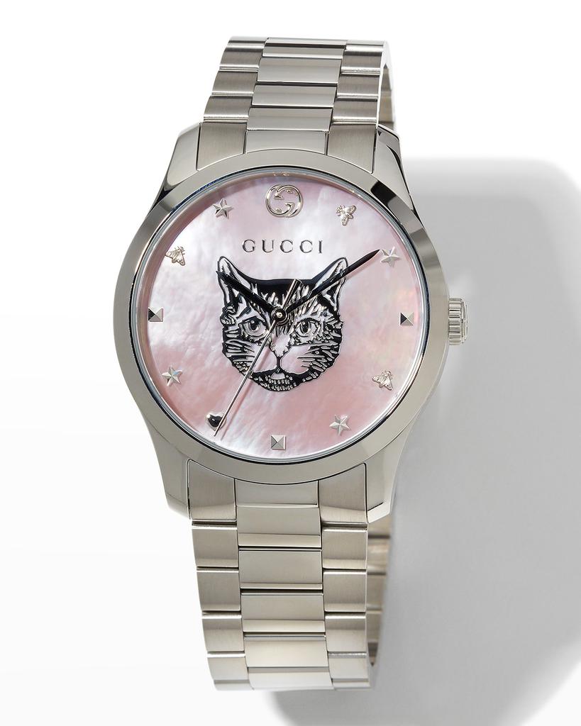 26mm G-Timeless Bracelet Watch w/ Feline Motif, Pink商品第1张图片规格展示