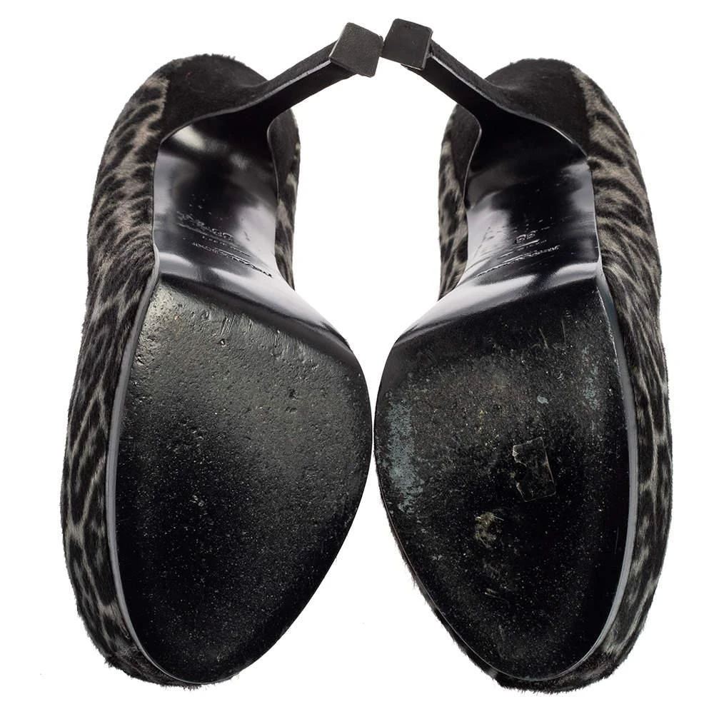 Saint Laurent Grey/Black Leopard Print Calf Hair Tribtoo Pumps Size 38 商品