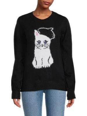 商品Karl Lagerfeld Paris|Fuzzy Choupette Motif Sweater,价格¥263,第1张图片