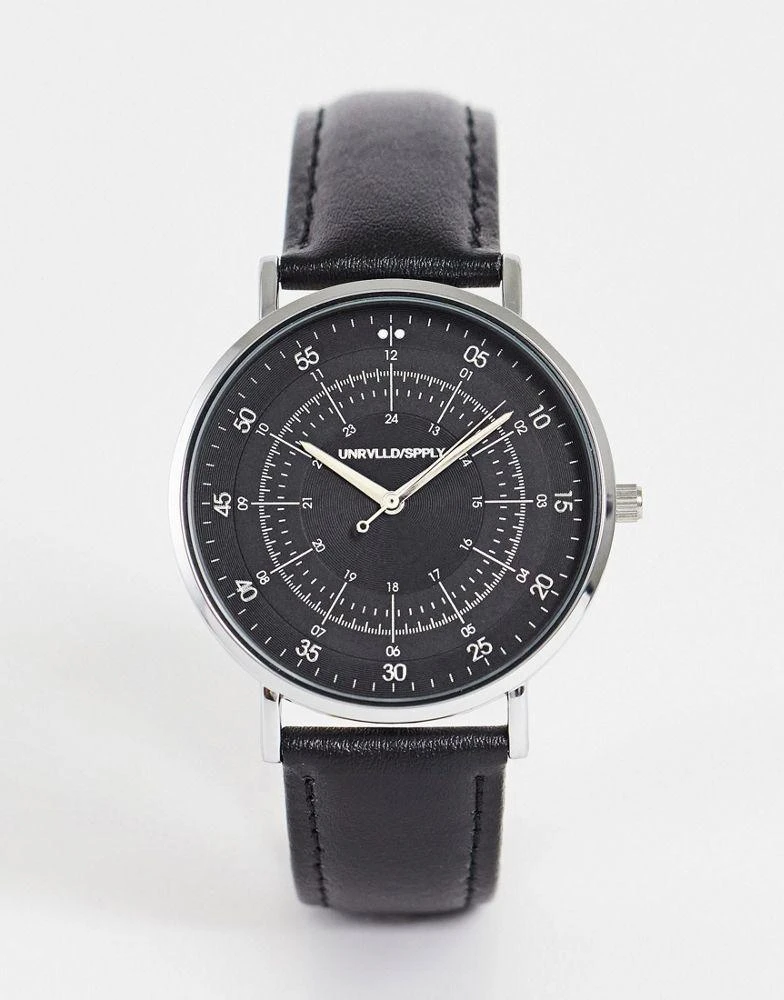 商品ASOS|ASOS DESIGN leather classic watch in black monochrome,价格¥152,第1张图片