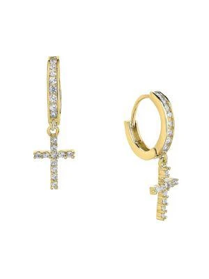 商品Sterling Forever|14K Yellow Gold Vermeil & Cubic Zirconia Micro Hoop Cross Earrings,价格¥275,第1张图片